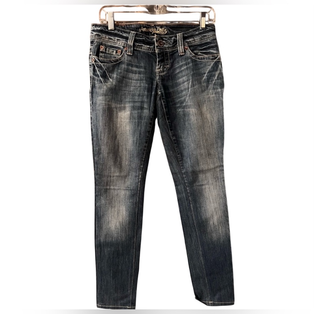 American Eagle Artist Jeans Size 2 Stretch Low Rise Denim-Medium Wash Festival
